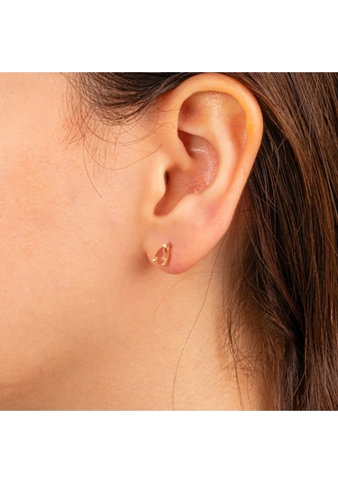 Altın Küpe - 14 Ayar Altın Damla Desenli Zultanit Taşlı Küpe Sarı