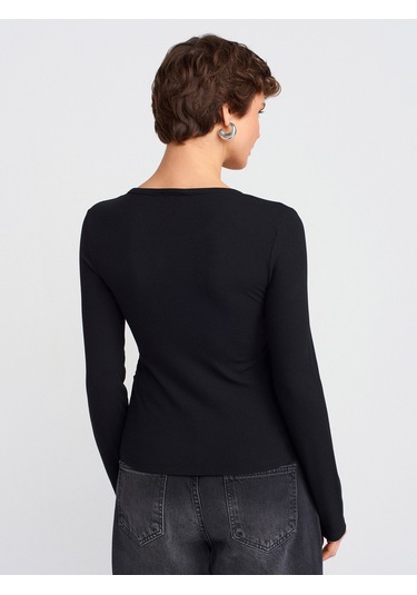 Dilvin 31548 Düğme Detaylı Büzgülü Top-siyah Siyah