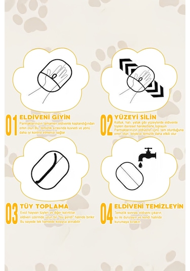 Teknetstore Çift Taraflı Statik Kedi Köpek Tüy Temizleme Eldiveni Giysiler Mobilyalar Halılar İçin