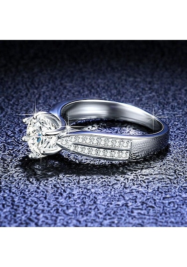 Beyaz Bagueringen 1.0ct Yuvarlak 18k Beyaz Altın Kaplama 100% 925 Gümüş Mozanit Yüzük Pırlanta Testi Geçti Takı Kadın Kız Hediye