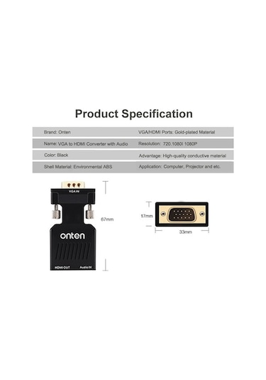 Onten Otn-7508 Vga To Hdmi Dönüştürücü Adaptör