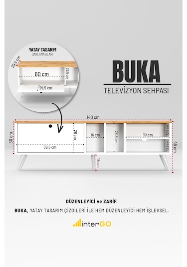 Buka Tv Sehpası, Tv Standı, Televizyon Ünitesi Beyaz - Atlantik Çam