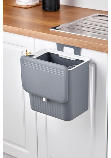Origa 15 Lt Mutfak Tezgah Üstü Ve Dolap Askılı Çöp Kovası Gri
