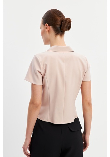 Stella Pulvis Pudra Fermuarlı Slim Fit Kuplu Bluz Pudra