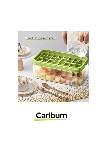 Yeni Nesil Düğmeli Basmalı Çift 32 Yuvalı Buz Küpü Kalıbı Saklama Kutulu Çok Renkli