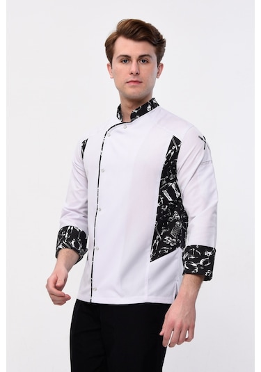 Uniprom Uzun Kollu Aşçı Ceketi Önlük Şef, Garson Beyaz-siyah