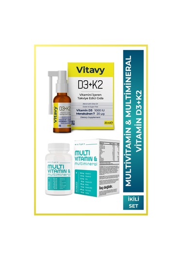 Vitavy D3K2 Vitamini Sprey 20 ML 140 Puff + Multivitamin & Multiminera 30 Tablet