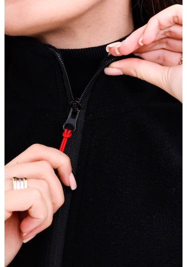 Monox Kadın Slim Fit Tam Fermuarlı Polar Yelek Siyah