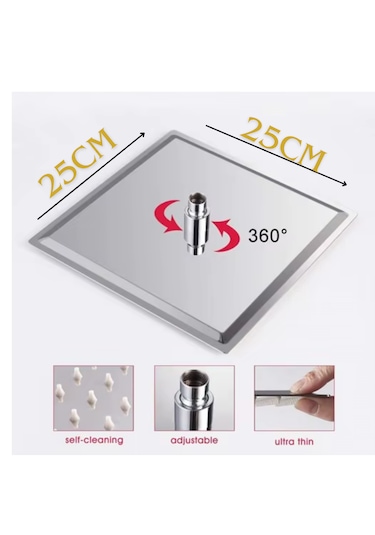 Faumix Ka120 Krom Kare Paslanmaz Çelik Tepe Duş Başlığı 25cm 25cm Krom