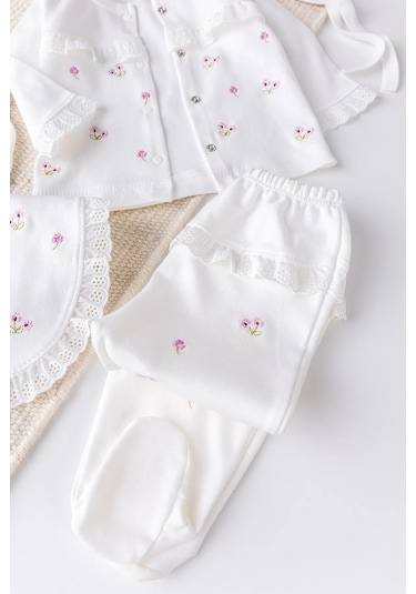 Çiçekli Natural 100% Pamuk 5'li Kız Bebek Hastane Çıkışı Bebek Takımı Set