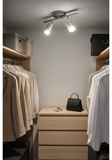 Spoti 2'li Gri Renk Beyaz Işık Modern Tasarım Cafe - Mutfak - Banyo Spot Ledli Sıralı Avize Gri