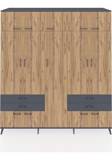 Kronos Dolap 12 Raflı 4 Çekmeceli 2 Askılı 220x59x243 Antrasit-çam/antrasit Atlas Çam/antrasıt