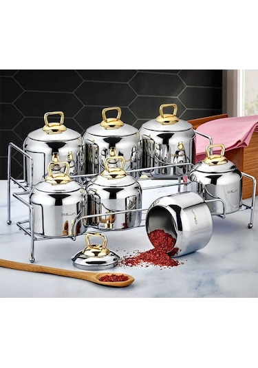 Sıla Berfin 15 Parça Standlı Gold Çelik Kapak Baharat Takımı