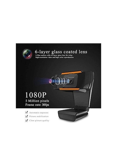 Mikrofonlu 1080p Hd Webcam, 110 Derecelik Geniş Görünüm Açısıyla Akışlı Bilgisayar Web Kamerası, Görüntülü Arama Kaydı Konferans İçin Usb Pc Webcam