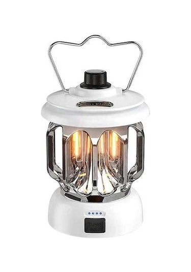 Bloomnest Şarj Edilebilir Retro Kamp Feneri, Taşınabilir Su Geçirmez Led Işık, Acil Aydınlatma, Beyaz Beyaz