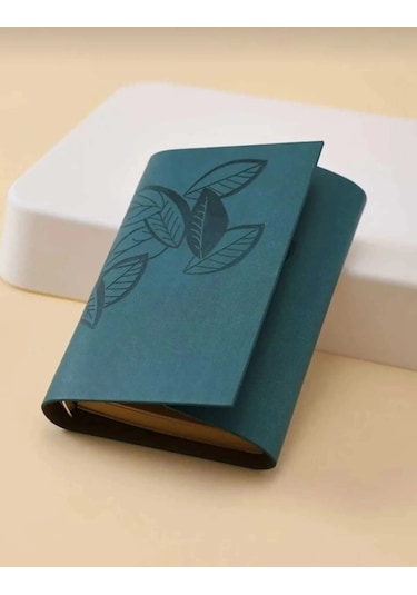 Yaprak Baskılı Deri Kapaklı Özel Tasarım Hediyelik Deri Kaplı Ajanda Anı-not Defteri Yeşil İthal Ürü Yeşil