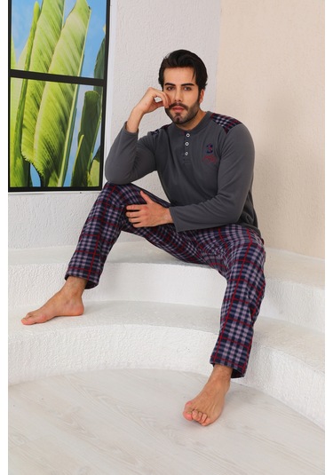 Nisanca Kışlık Sıcak Tutan Erkek Polar Pijama Takımı Gri