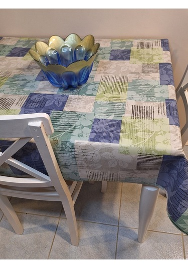 Elyaflı Pvc Muşamba - Desenli Silinebilir Masa Örtüsü Yeşil Fnt1246 Mavi