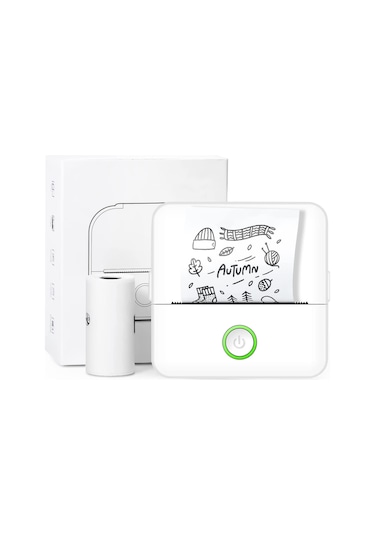 Skycity Küçük Boy Bluetooth Termal Yazıcı - Hata Notları, Etiketler, Fotoğraflar İçin 200dpı, Mürekkezsiz, Beyaz 1 Adet Kağıt İle