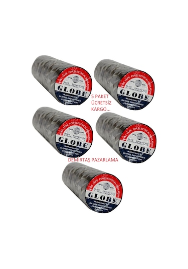 Globe Siyah İzole Bant 50 Adet 5 Paket Elektrik Bantı