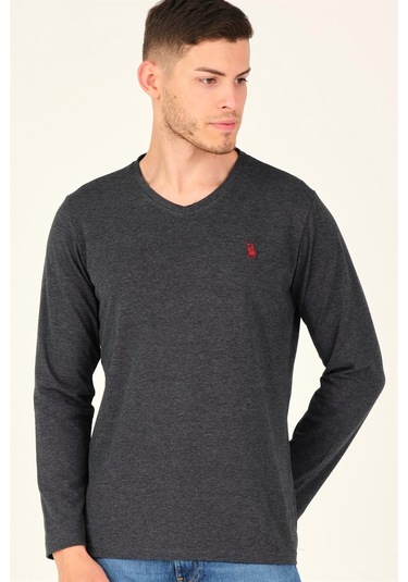 T8587 Dewberry V Yaka Erkek Uzun Kol T-shırt-antrasit Antrasit