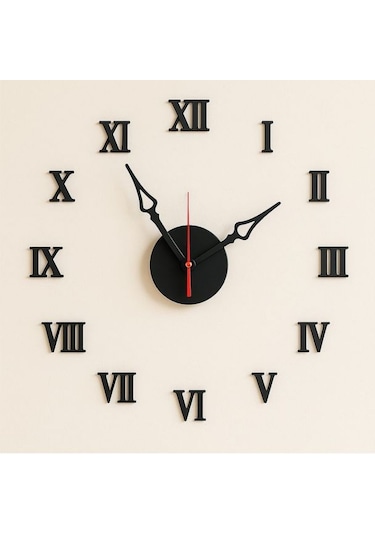 Yapışkanlı Dekoratif Büyük Boy Roma Rakamlı Duvar Saati Siyah