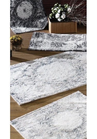 Zebra Casa Anna Beyaz/koyu Gri Ikili Banyo Paspas Seti Gri