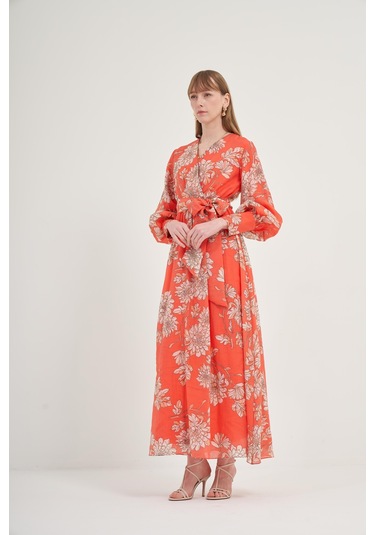 Ftz Kadın Tansel Desenli Elbise Kırmızı 31057 Kırmızı