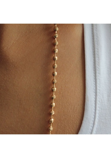 Gold Lazer Kesim Topçuk Kolye - 90 Cm