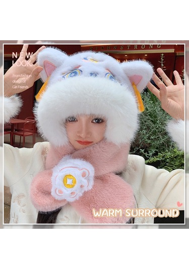 Şık Kışlık Polar Şapka, Kulaklıklı Kalın Ve Sıcak Polar Şapka, Stil 4 Beyaz