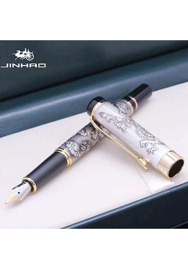 Oldfriend Jinhao 5000 Vintage Sarı Oyma Ejderha Lüks Dolma Kalem İnce Uç Hediye Sarı Oyma