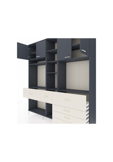 Hyperion Dolap 11 Raflı 6 Çekmeceli 4 Kapaklı 220x44x243 Antrasit-antrasit/aytaşı Antrasıt/aytası