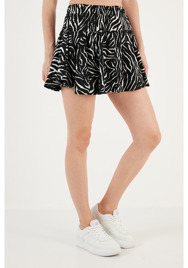 Lela Beli Lastikli Mini Şort Bayan Etek 5864024 Siyah-Zebra