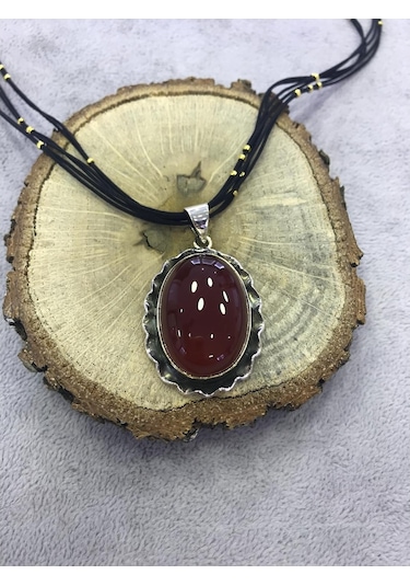 Kahverengi Akik Taşlı Gümüş Kolye 925 Ayar 512653958