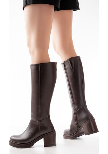 767-3013 Kahverengi Fermuarlı Günlük Kadın Çizme Kahve Rengi