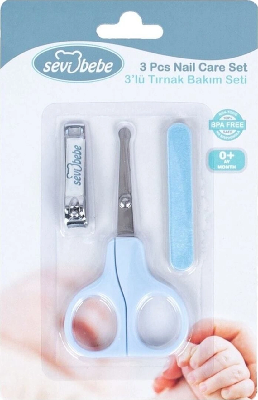3'lü Tırnak Bakım Seti - Tırnak Makası Çıtçıt Tırnak Makası Törpü - Mavi