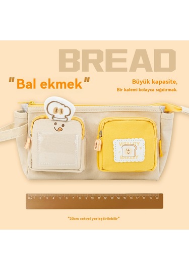 Sevimli Büyük Kapasiteli Kalem Kutusu Ekmek Haki