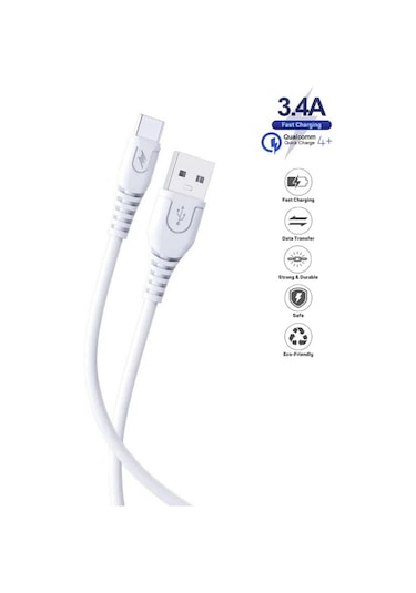 LG Q7+ Uyumlu 3 Metre 3.4 Amper Ultra Hızlı Type-C Şarj Kablosu - İthalatçı Garantili