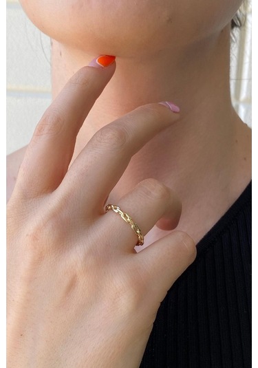 Zümrüt Sarraf 14 Ayar Yeşil Altın Kadın Minimal Zincir Yüzük 553891704