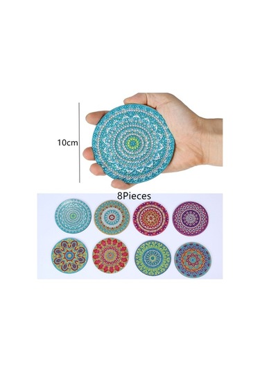 Fortunelane Ahşap Reçine Pırlanta Tablo Bardağı Altlığı, Noel Hediyesi, 10x10cm 8'li Renkli Aa1060 Dekorasyonu Çok Renkli