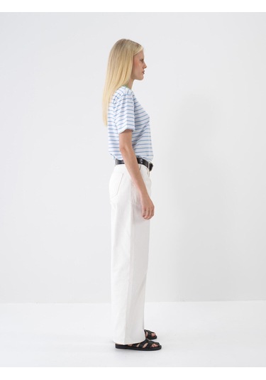 %100 Pamuk Oversize Çizgili Tişört 24yb02602335-06 Mavi %100 Pamuk Oversize Çizgili Tişört 24yb02602335-06 Mavi