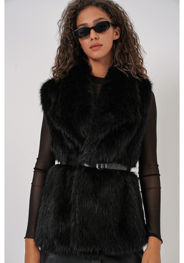 Bigdart 6804 Kadın Kürklü Yelek - Siyah