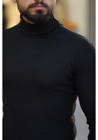 Erkek Siyah Boğazlı Triko Kazak Siyah