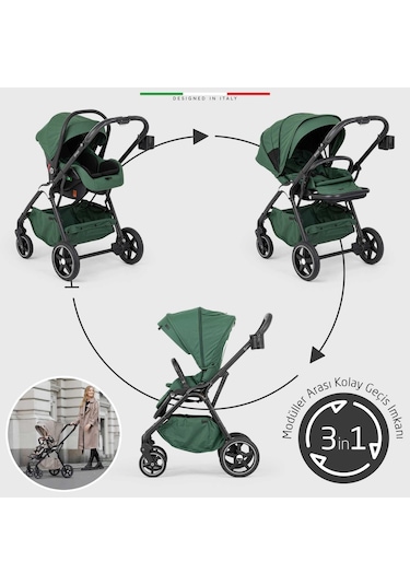 Elele Hera Travel Sistem Bebek Arabası Silver Yeşil