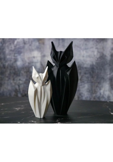 Gotik Siyah Ve Minimalist Beyaz Yarasa Heykel Seti - Dekoratif Ve Şık Tasarım 17 Cm & 11 Cm 2 Adet