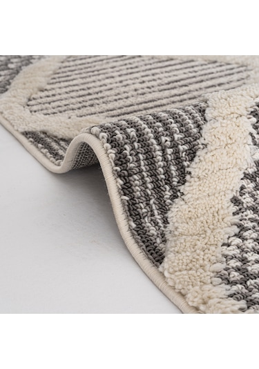 Cool Halı Sakura 2202 Gri Hav Toz Vermez Etnik Desenli Modern Bukleli Salon Halısı