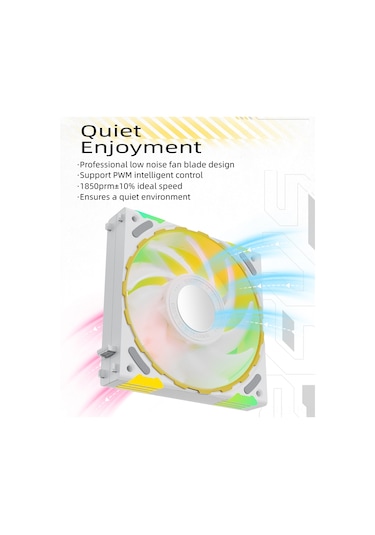 Jeehugo Yeston 12cm Rgb Bilgisayar Kasası Fanı, Fdb Yataklı, 4pın Pwm Sessiz Soğutma, Otomatik Hız Kontrolü, Beyaz Beyaz