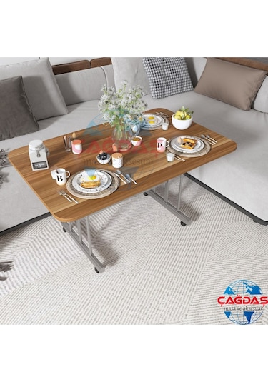 Teknor Tekerlekli Masa Orta Sehpa 70x110 Cm Metal Ayak Kahverengi