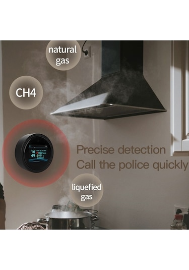 Trendooze Tuya Akıllı Wifi Gaz Dedektörü - Renkli Lcd Ekranlı, Ev Ve Banyo Kullanımı İçin Siyah Siyah