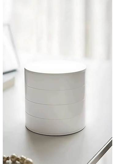 Dönebilir 4 Katlı Takı Ve Aksesuar Organizeri - Beyaz Çok Renkli